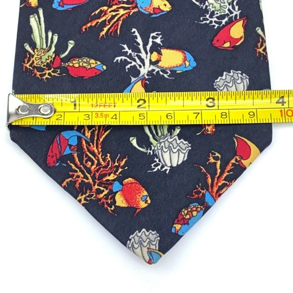 BEAUFORT Tie Rack Black Multicolor Fish Animal 100% Silk Necktie Made in Italy